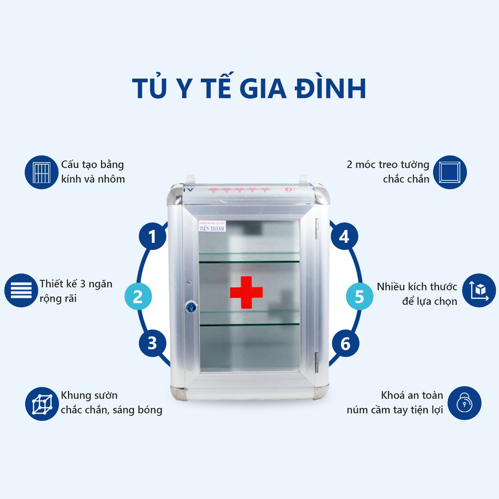 Tủ Thuốc Y Tế Nhôm Kính – Tủ Thuốc Gia Đình Loại Tốt Thẩm Mỹ Treo Tường Các Cỡ