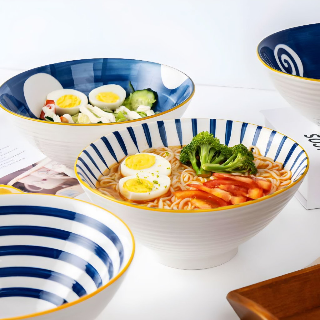 Tô sứ hình nón, Tô mì ramen hình nón bằng gốm sứ 4 họa tiết kiểu Nhât.