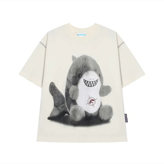 Áo thun tay lỡ unisex funt stuffed shark - warmgrey