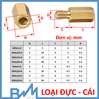 Cọc vít đồng cỡ M2 M3 nhiều kích thước 10 cái