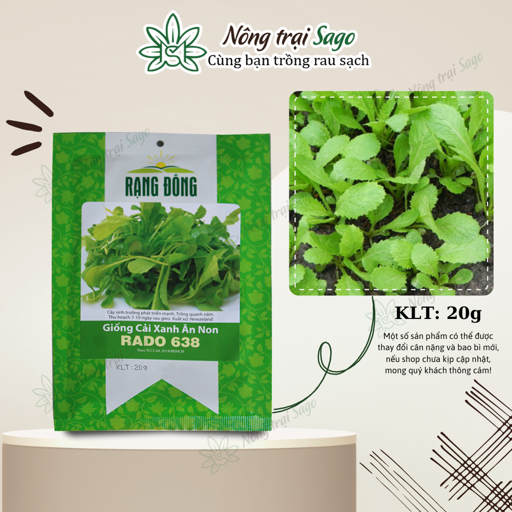 Hạt giống Cải Bẹ Xanh Mỡ Ăn Non Nhanh Thu Hoạch, Nảy Mầm Tốt (gói 20gr) - Nông Trại Sago
