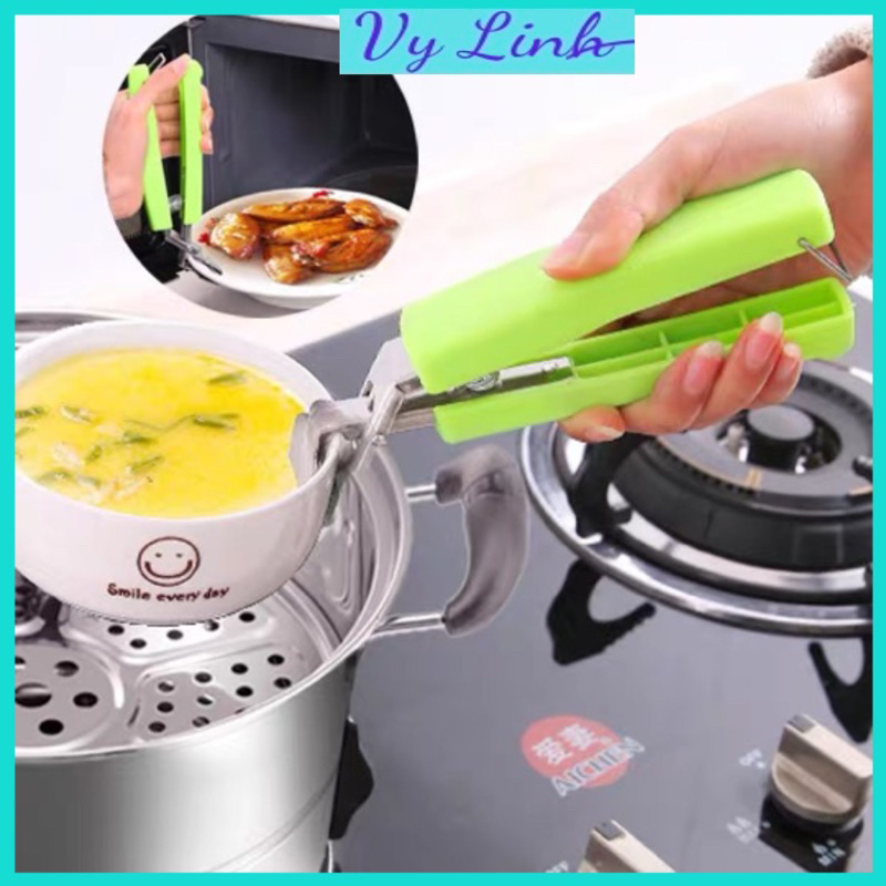 Dụng cụ gắp nóng thức ăn, kẹp kim loại lấy bát đĩa chống nóng M06