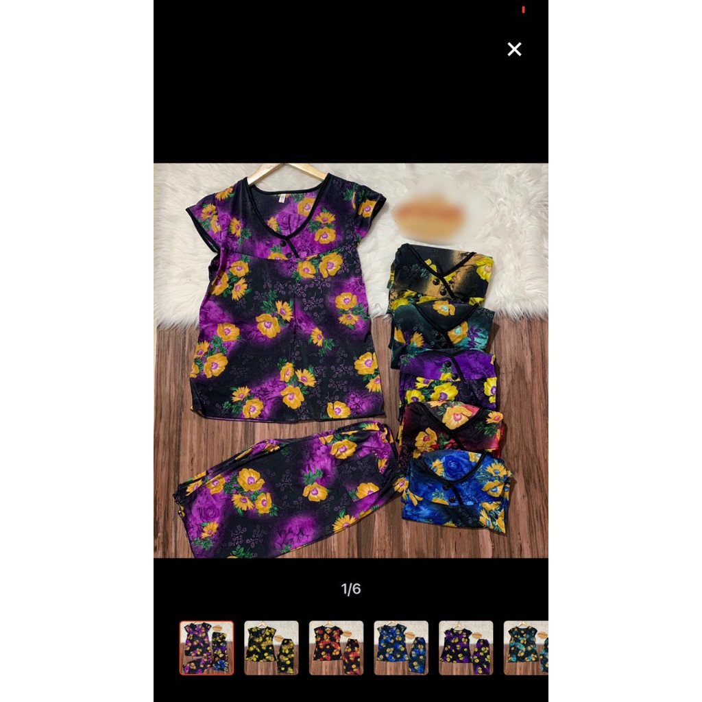 Đồ bộ trung niên cho mẹ, cho bà bông hoa nhí nền đen. Size 45-60kg. Chat thun lạnh, co giãn 4 chiều. Giá 39k/bộ