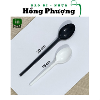Gói bịch 50-100 muỗng nhựa cơm trà sữa ngắn dài 15cm 20cm trắng đục / đen / trắng trong dùng 1 lần