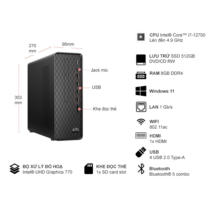 PC HP Slim Desktop Bundle S01-PF2024D i7-12700/8GB/512GB/Win11 6K7B3PA