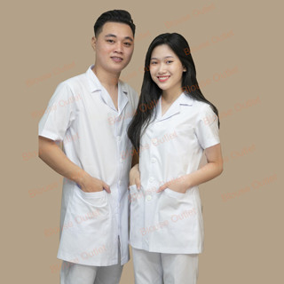 Áo blouse trắng y tá, điều dưỡng, dược sĩ - áo blue trắng dáng ngắn kỹ thuật viên Nam Nữ