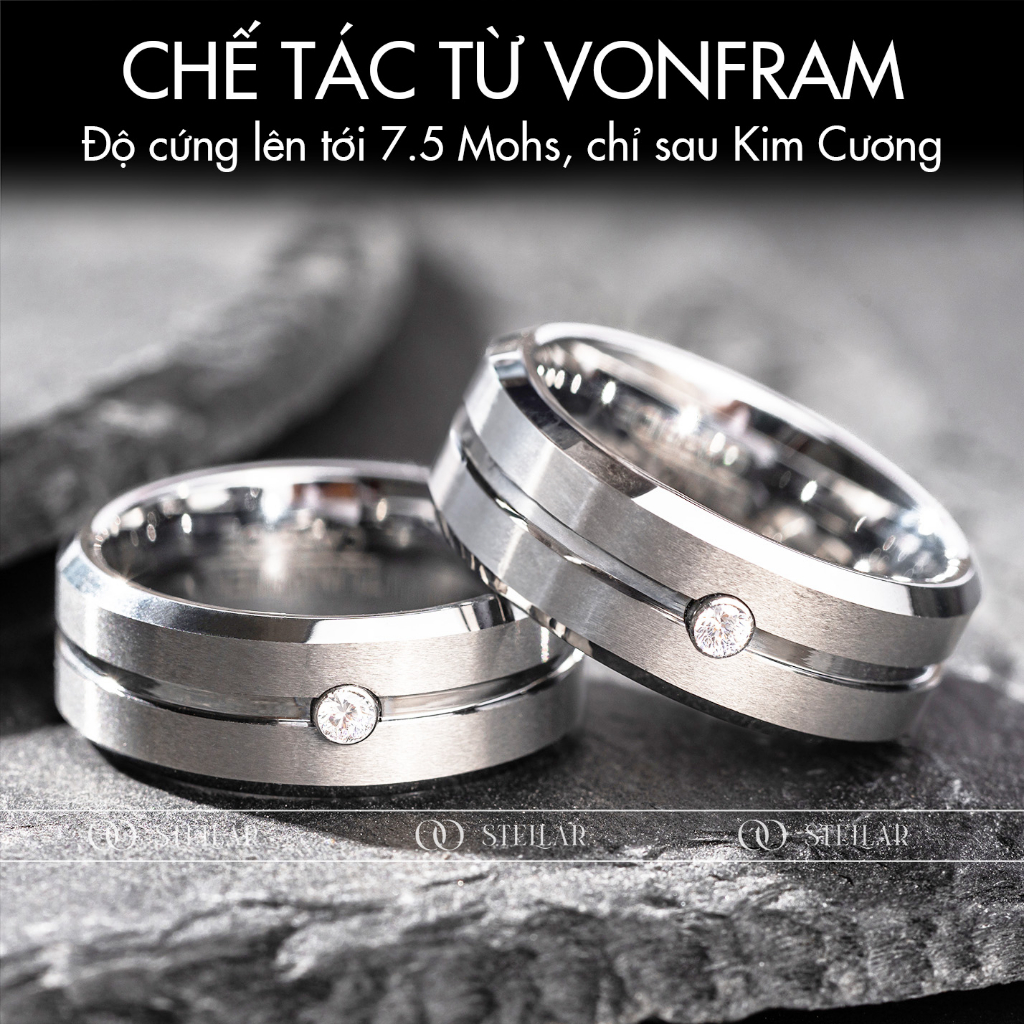 Nhẫn Nam Vonfram Stellar "The Spica" Trơn Bạc Đính Đá - Cao Cấp Lịch Sự Không Gỉ - Bền Gấp 3 Nhẫn Nam Titan