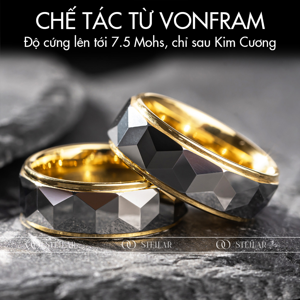 Nhẫn Nam Vonfram Stellar "The Canopus" Vát Khối Hình Thoi 3D - Cao Cấp Lịch Sự Không Gỉ - Bền Gấp 3 Nhẫn Nam Titan