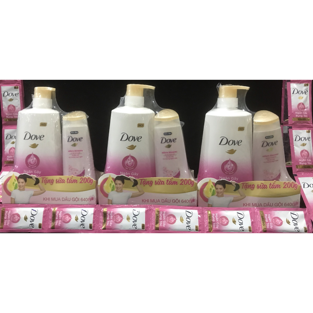 Dầu gội, dầu xả  Dove 640 ml tặng kèm