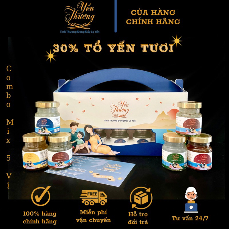 Combo Yến Thương Tiết Kiệm 10 Hũ Đủ 5 Vị - Yến Sào Khánh Hoà- 30% Yến Tươi Mỗi Hũ-Yến Thương(Tặng Muỗng Khi Mua Từ 300k)
