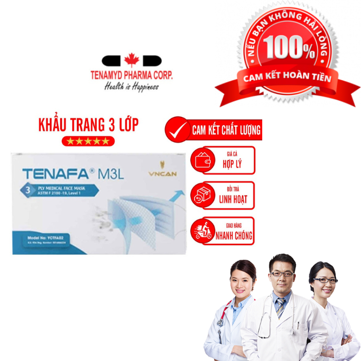 (COMBO 3 HỘP) Khẩu Trang Y Tế 3 Lớp Màu Trắng Tenamyd Chính Hãng