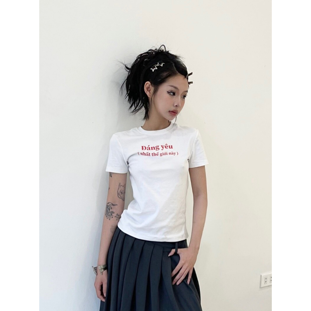Áo baby tee thun nữ cotton ngắn tay cổ tròn trơn Đáng yêu by xoxoxiao