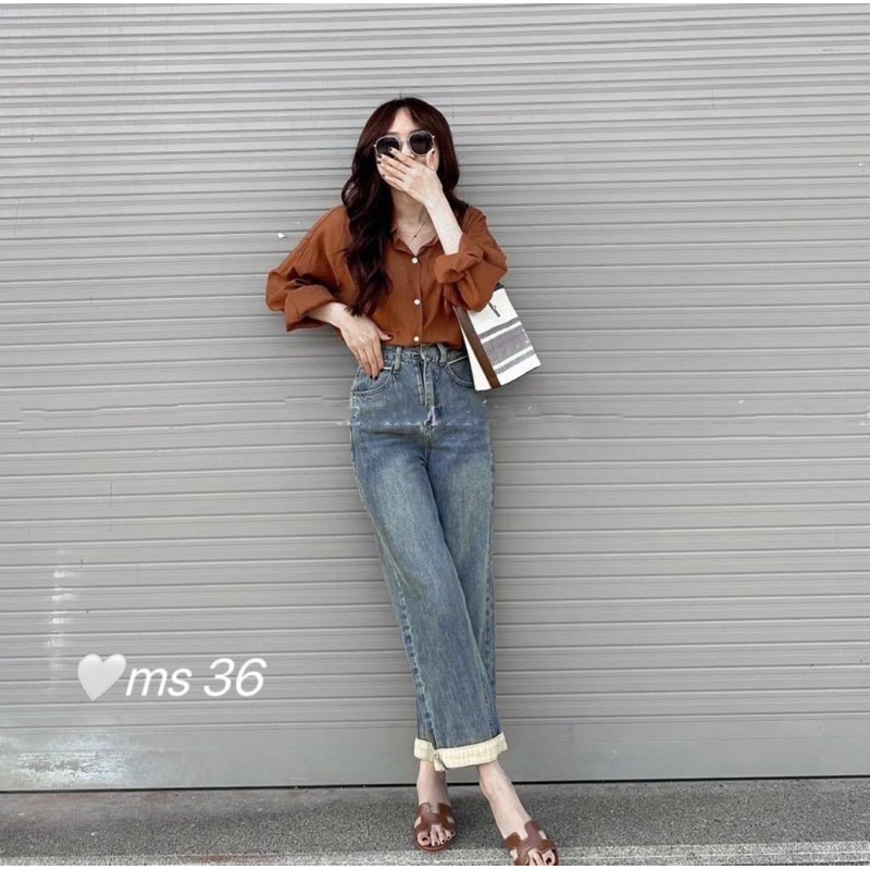 Jean lưng cao X36 Ống nhỏ 21cm Dài 105 Vải mềm