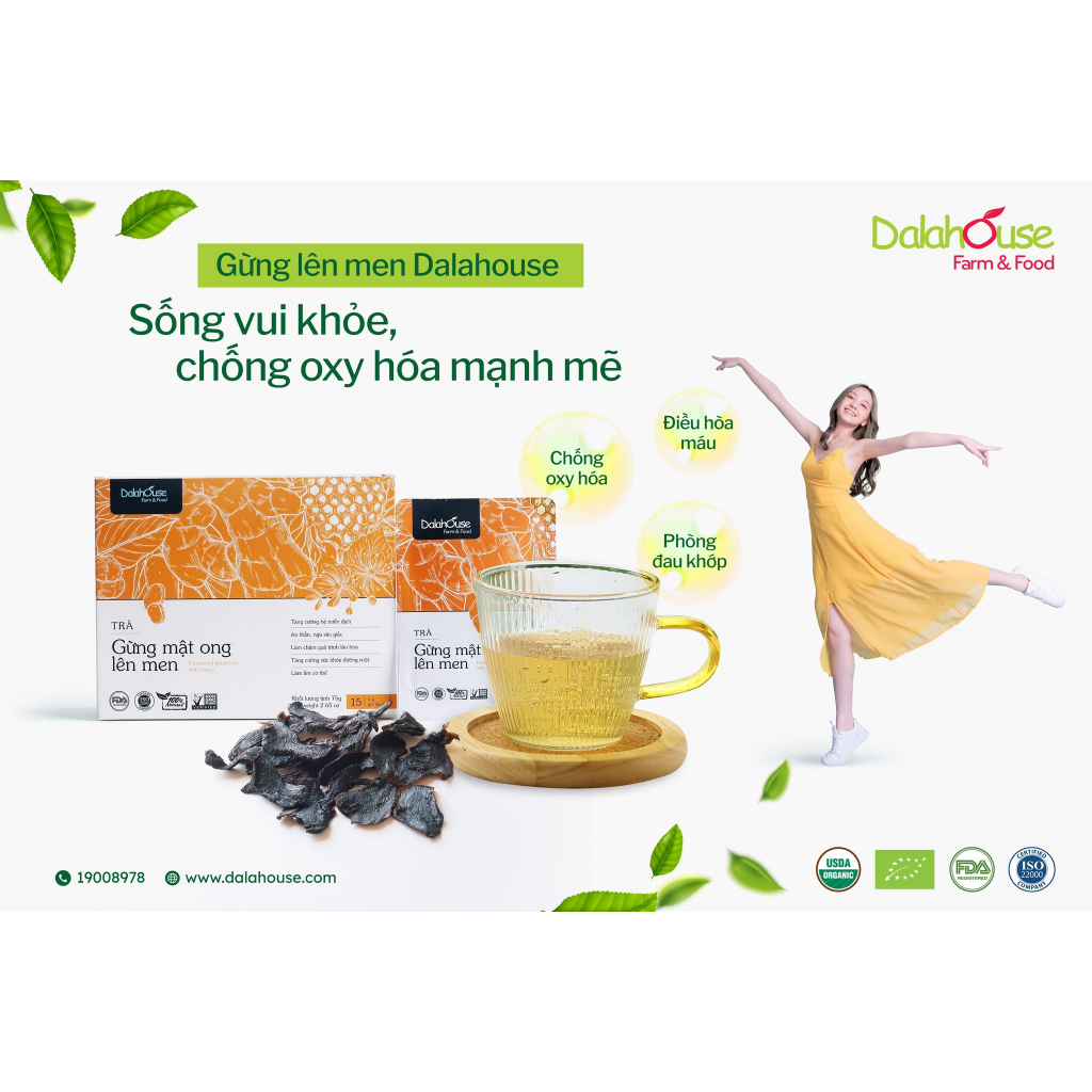 Trà Thảo Dược - Trà Gừng Mật Ong Lên Men - Fermented Ginger Tea With Honey - An Thần, Ấm Cơ Thể - Hộp 75g