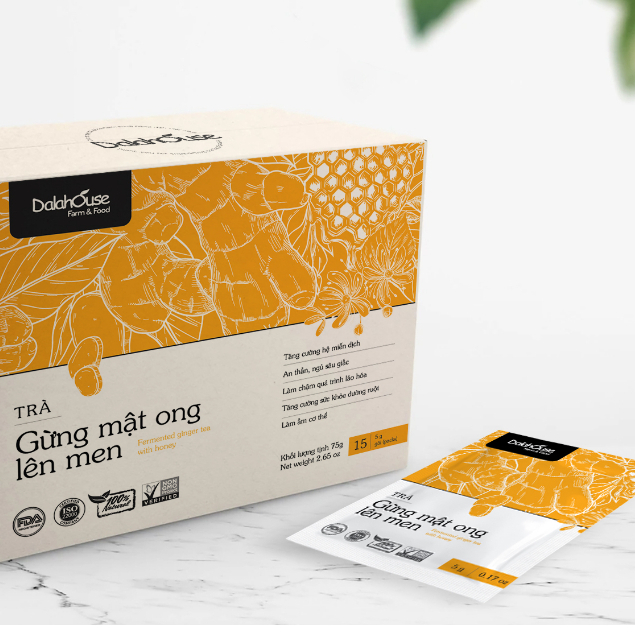 Trà Thảo Dược - Trà Gừng Mật Ong Lên Men - Fermented Ginger Tea With Honey - An Thần, Ấm Cơ Thể - Hộp 75g