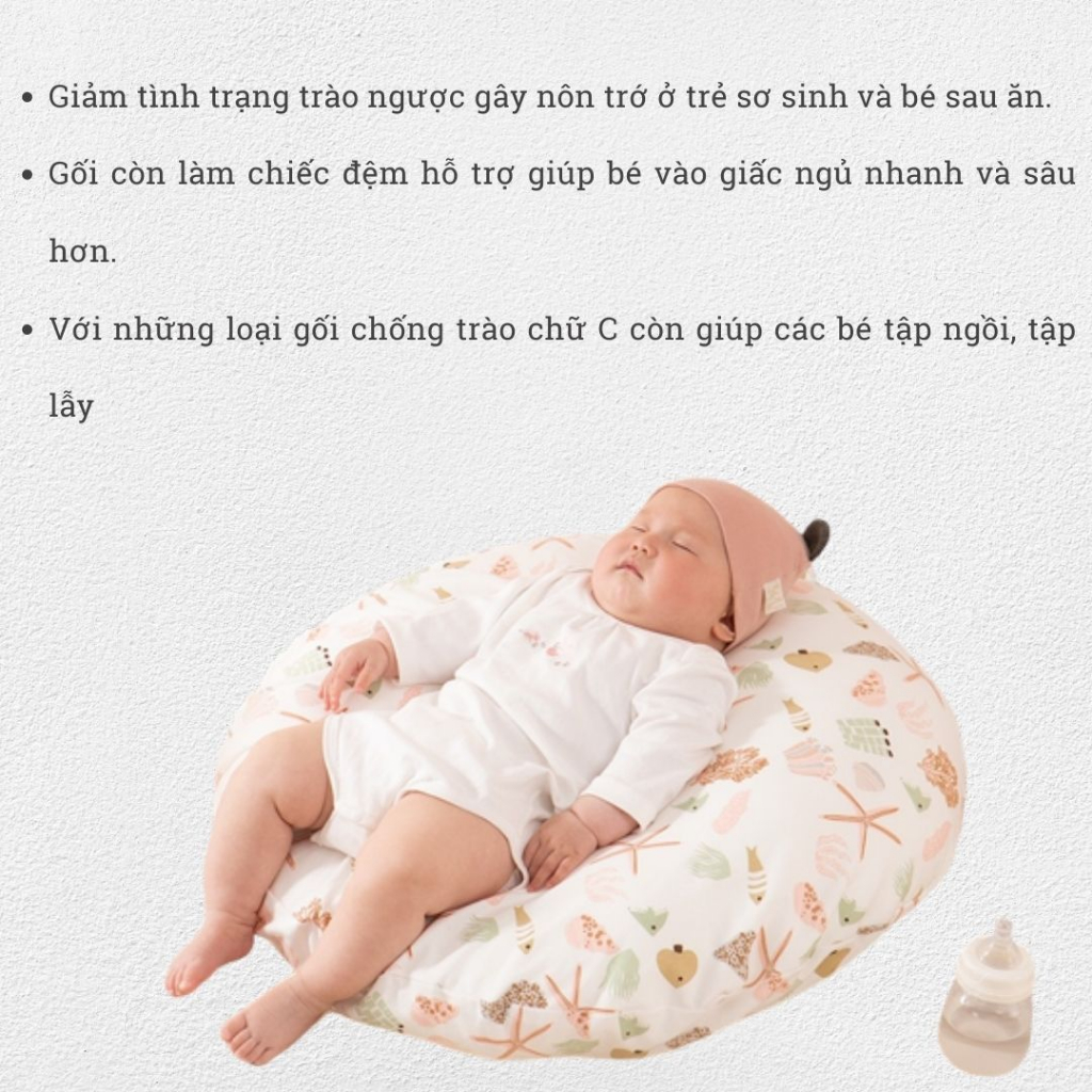 Gối Chống Trào Ngược Dạ Dày Cố Định Đầu Cho Bé Unbee Vải Xô Muslin Hàn Quốc