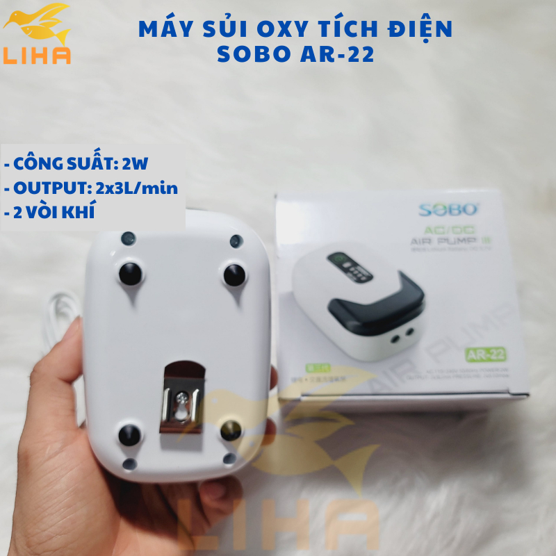 Máy Sủi Oxy Tích Điện Sobo 2 Vòi AR-22  - Máy Oxi 2 Vòi Tích Điện Cho Bể Cá