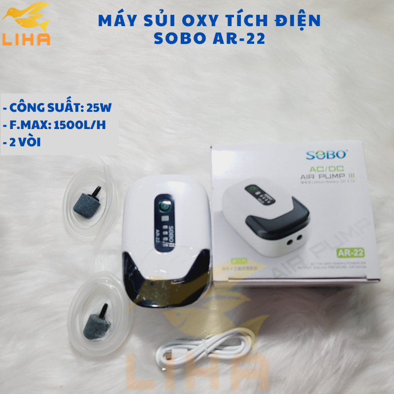 Máy Sủi Oxy Tích Điện Sobo 2 Vòi AR-22  - Máy Oxi 2 Vòi Tích Điện Cho Bể Cá