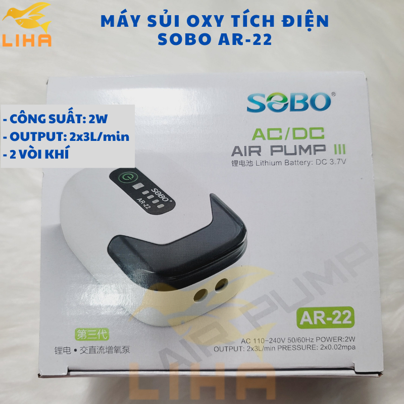 Máy Sủi Oxy Tích Điện Sobo 2 Vòi AR-22  - Máy Oxi 2 Vòi Tích Điện Cho Bể Cá