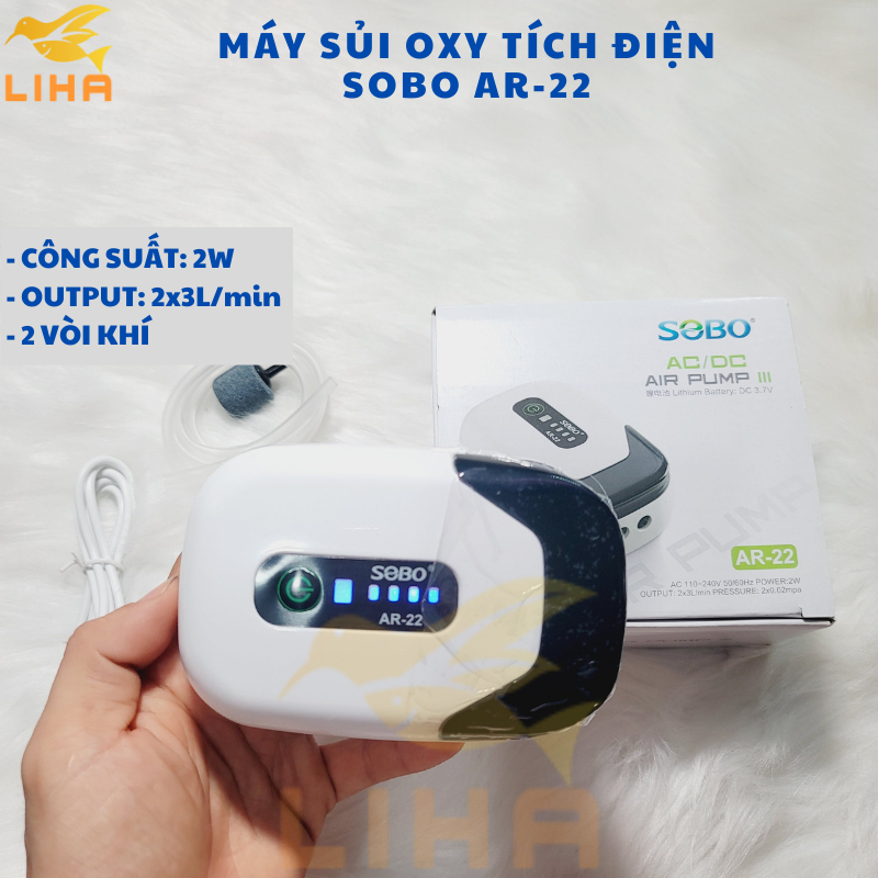 Máy Sủi Oxy Tích Điện Sobo 2 Vòi AR-22  - Máy Oxi 2 Vòi Tích Điện Cho Bể Cá