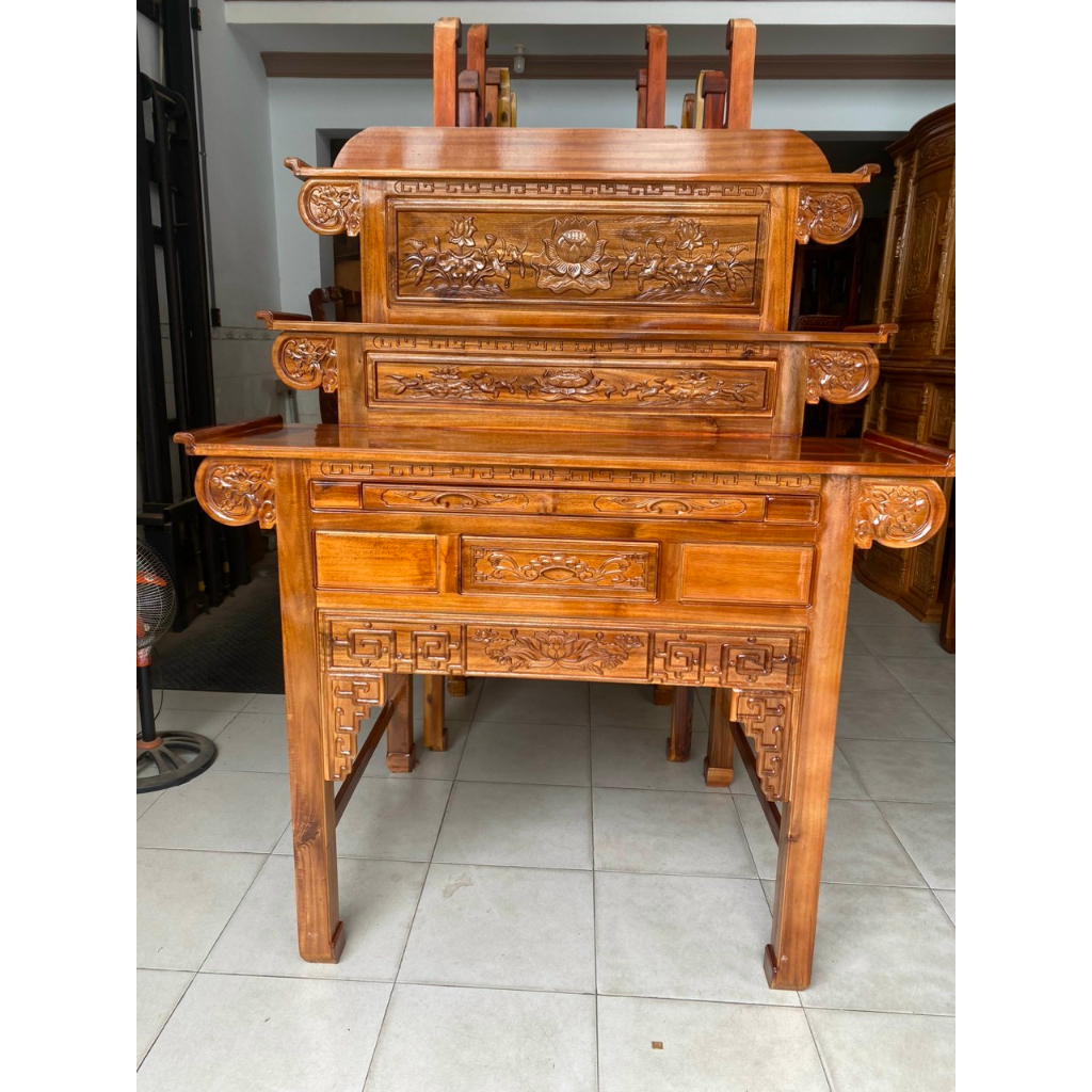 Bàn cúng tam cấp gỗ tràm,bàn thờ phật ngang 1m07 ( FREESHIP 1 SỐ TỈNH)