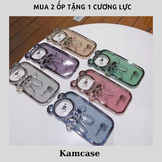 Ốp lưng iPhone tai gấu nhũ bling kèm kệ đỡ camera