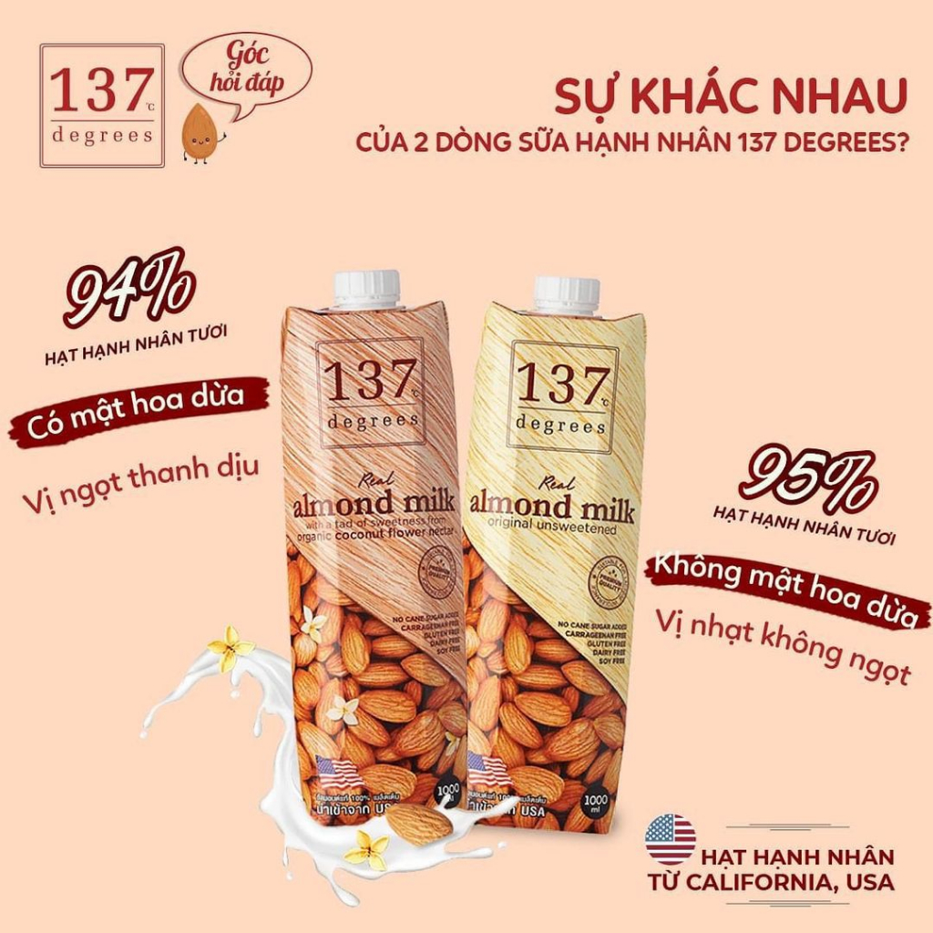 Sữa Hạt 137 Degrees Thái Lan Không Đường, Không Đậu Nành, Không Sữa Bò