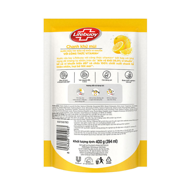 Nước rửa tay Lifebuoy Chanh Khử mùi túi 400g