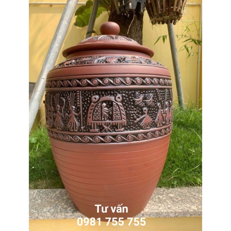 Hũ Đựng Gạo 10kg,Chum Gạo Gốm Bát Tràng Nổi Trống Đông,Hàng Nghệ Nhân