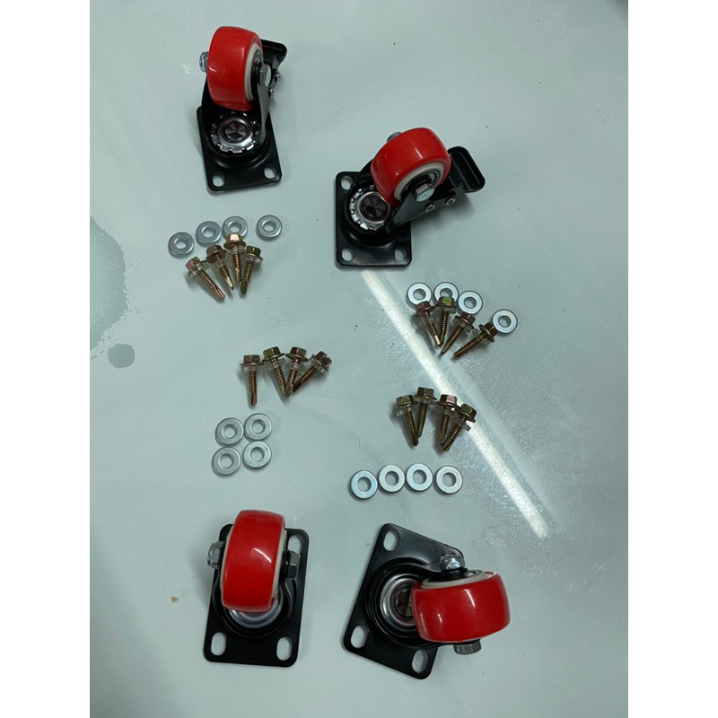 Bánh xe đẩy 4 phân, màu đỏ, kèm ốc vít như hình-vít 2