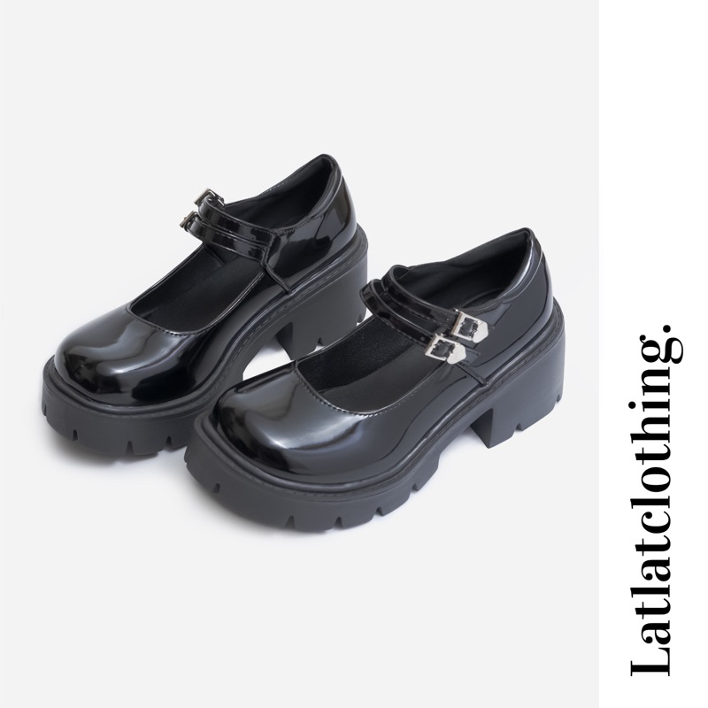 Giày Lolita nâng độn đế cao 5cm da bóng cá tính năng động trẻ trung đơn giản quai cài siêu dễ thương