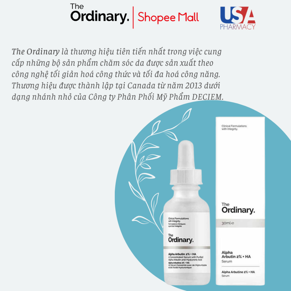 Serum Dưỡng Trắng Da Alpha Arbutin 2% + HA - The Ordinary 30ml Chính Hãng.