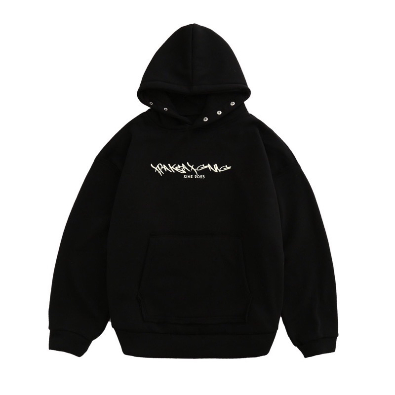 Áo Hoodie Cúc  Bấm Nỉ  Bông  In  Chữ Sine  2023 . Áo Hoodie  Cúc  Bấm  Nỉ  Bông  Form  Rộng Unisex
