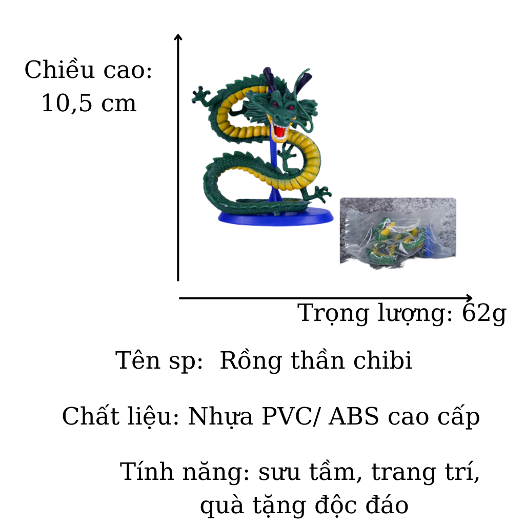Mô hình Dragon ball chibi Luffy Store rồng thần namek 10,5cm, figure anime 7 viên ngọc rồng, mô hình trang trí decor