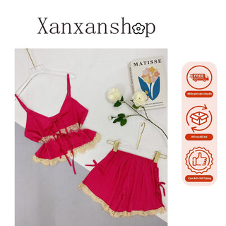 Bộ đùi gấm 2 dây cột nơ trước 2 tầng giữa áo