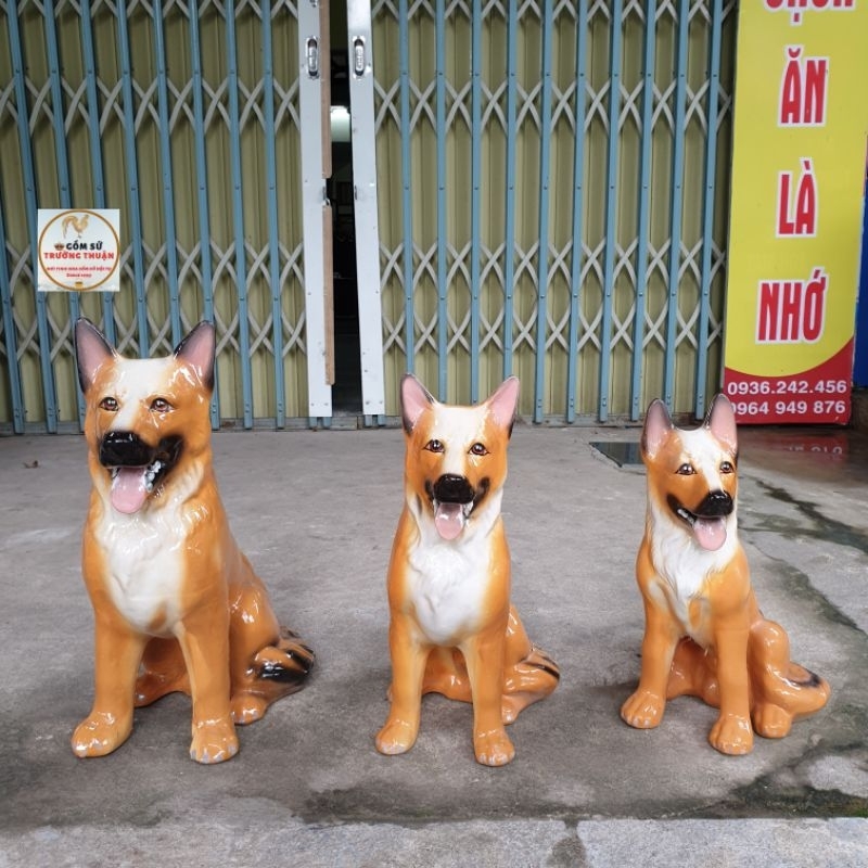 Tượng chó vàng trông nhà gốm sứ Bát Tràng làm mô hình trang trí tiểu cảnh, trang trí bể cá