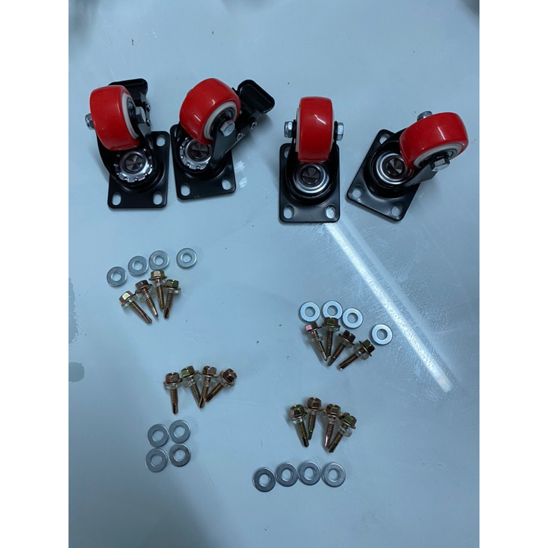 Bánh xe đẩy 4 phân, màu đỏ, kèm ốc vít như hình-vít 2