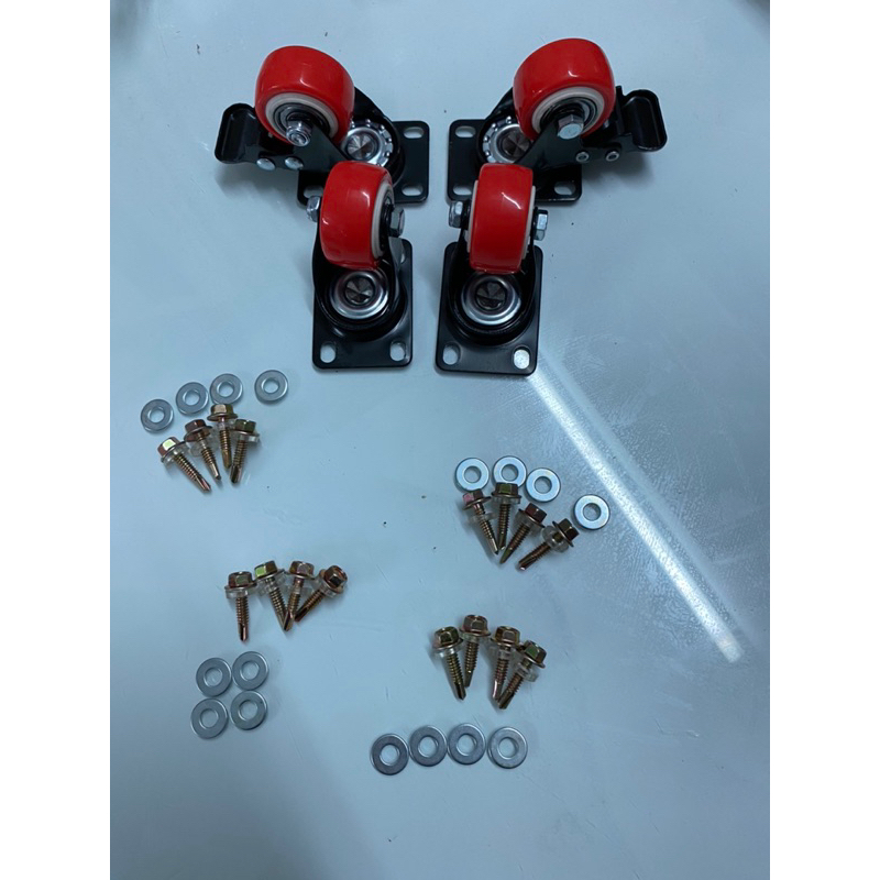 Bánh xe đẩy 4 phân, màu đỏ, kèm ốc vít như hình-vít 2