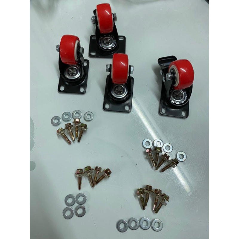 Bánh xe đẩy 4 phân, màu đỏ, kèm ốc vít như hình-vít 2