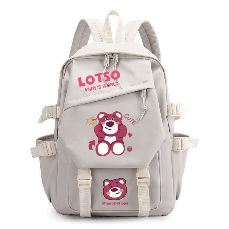 Balo đi học balo họa tiết gấu dâu chất liệu vải dù cao cấp  size 45x35x16 cm