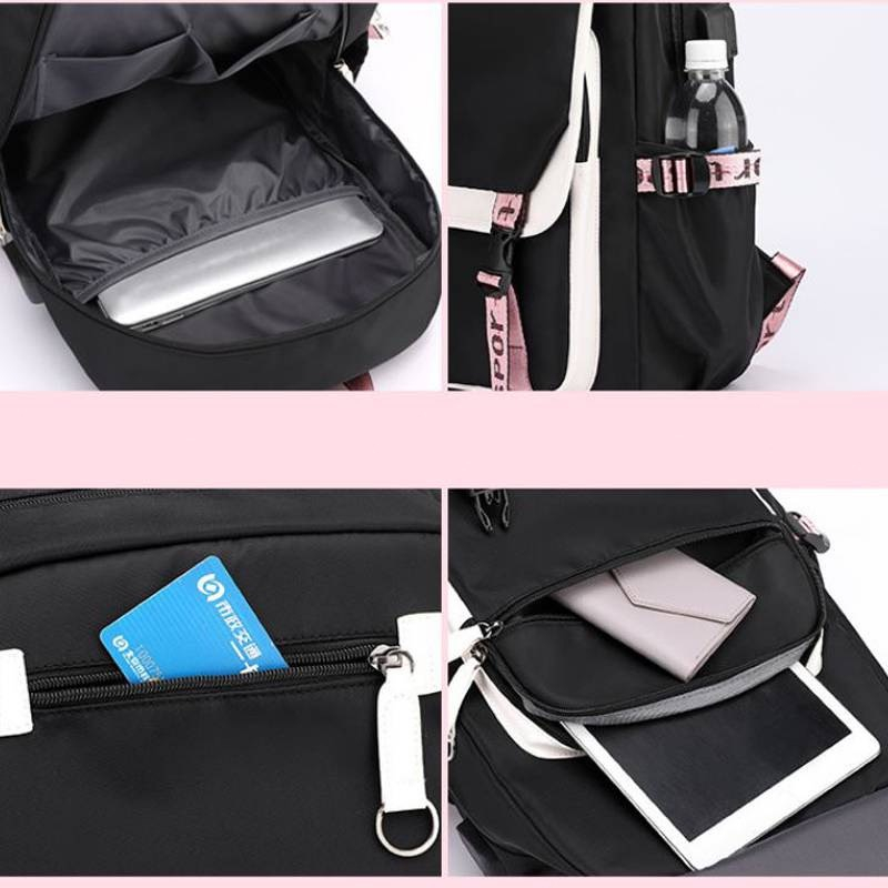 Balo đi học balo họa tiết gấu dâu chất liệu vải dù cao cấp  size 45x35x16 cm