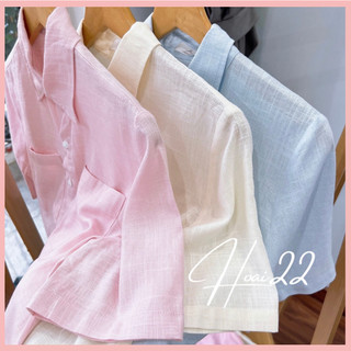 Sơ mi nữ - Áo sơ mi linen croptop tay ngắn