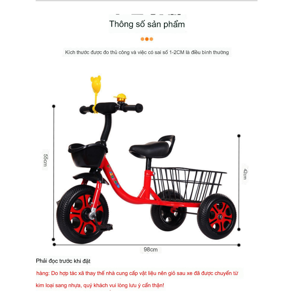 Xe đạp 3 bánh, xe đạp trẻ em có giỏ đựng đồ cao cấp dành cho bé từ 2-6 tuổi