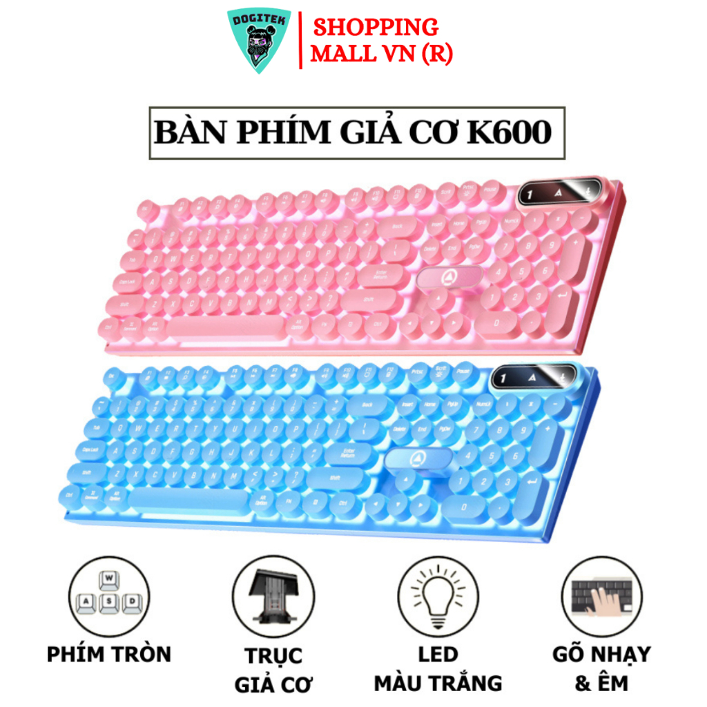 Bàn phím máy tính phím tròn có dây K-600 đèn Led màu trắng ngoại hình cực đẹp chơi game văn phòng Bh6th Lỗi 1 Đổi 1