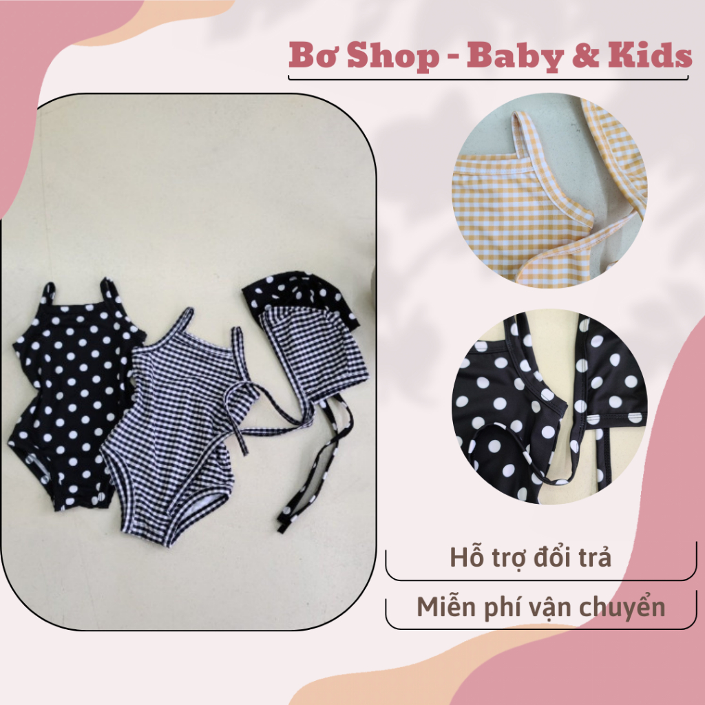 Bộ đồ bơi 1 mảnh cho bé gái kèm mũ, đồ bơi liền thân cho bé gái 7-17kg