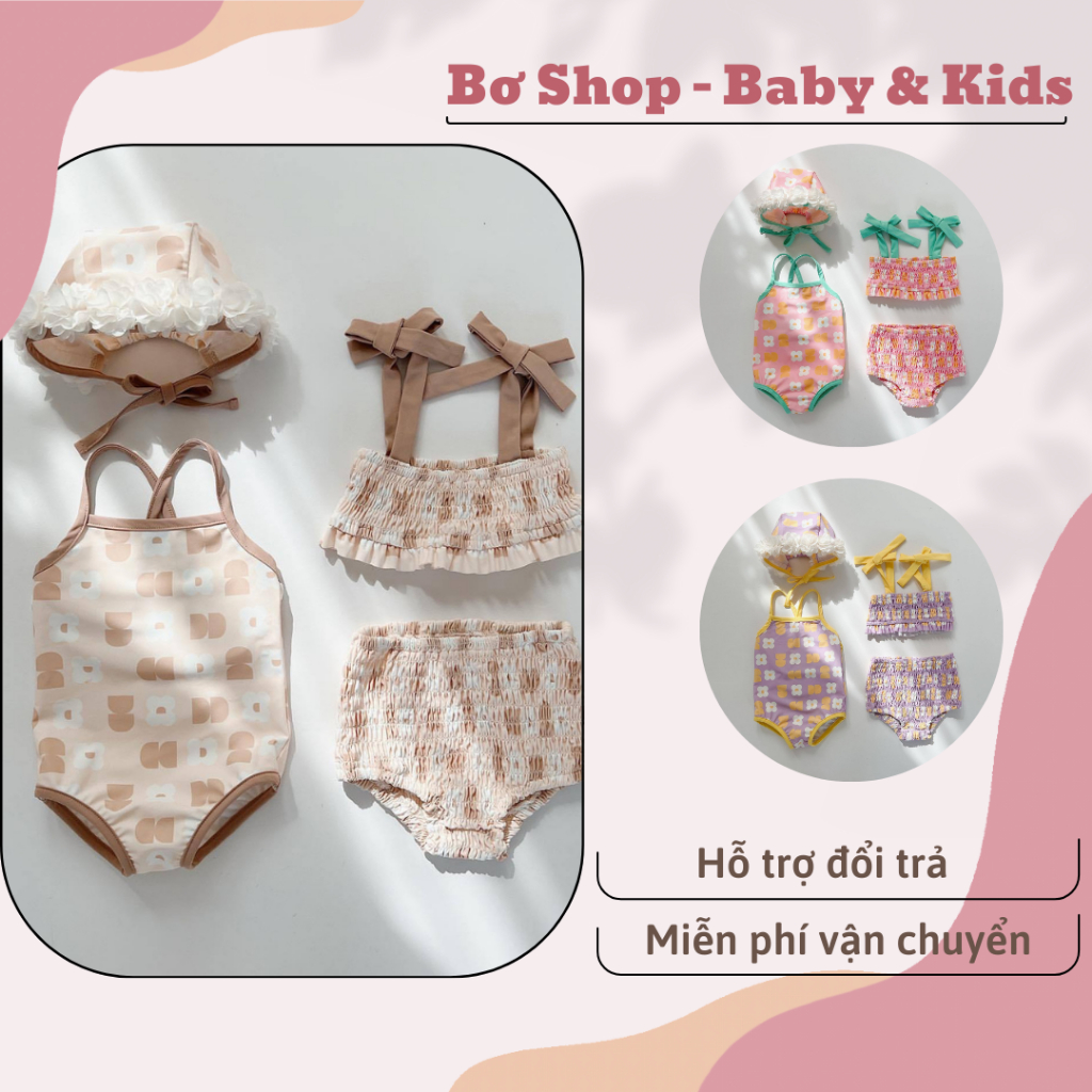 Bikini cho bé gái sơ sinh, Đồ bơi cho bé gái, bikini cho bé gái tặng kèm mũ