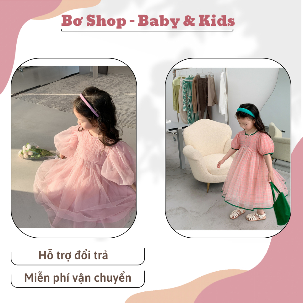 Đầm váy công chúa màu hồng cao cấp cho bé gái