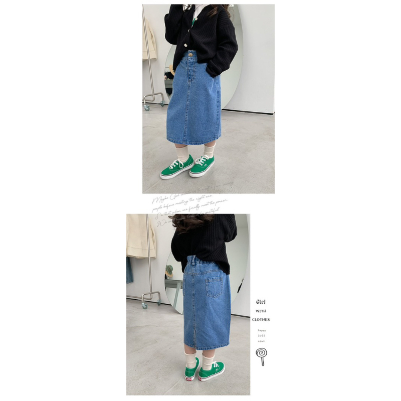 Chân váy Jean ambb siêu đẹp, chân váy Jean dáng dài cho bé.