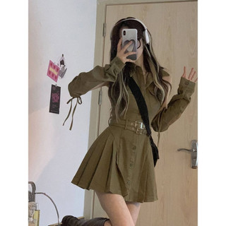 Đầm Nữ (Có Video Hình Ảnh Thực Tế) Váy Xếp Ly Màu Kaki Cổ Sơ Mi Cánh Tay Cách Điệu Hàng Có Sẵn Hỏa Tốc Panda3