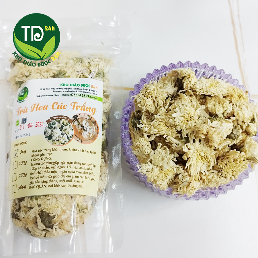 Trà hoa cúc trắng (Bạch Cúc), dùng pha trà, an thần, ngủ ngon, ổn định huyết áp, thanh nhiệt, giải độc